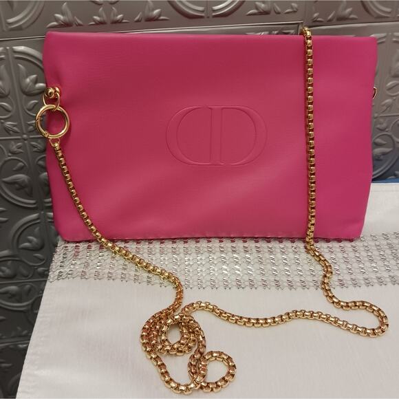 DIOR Crossbody Red Pink REVERSIBLE Shoulder Bag Flat Beaute Cosmetic Converted - Picture 4 of 16